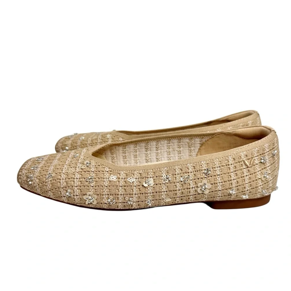 NEW Vivaia Square-Toe V-Cut Flats (Margot 2.0) Ballet Natural Linen SZ 9 - Picture 6 of 14